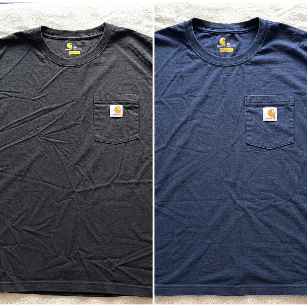 Lot of 2 Carhartt Mens 3XL Heavyweight Pocket T-Shirts K87 Black Slate Blue Crew